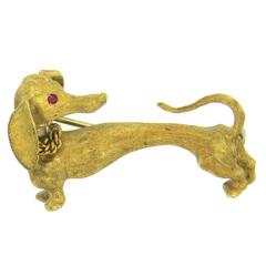 Ruby Diamond Gold Dachshund Dog Brooch Pin