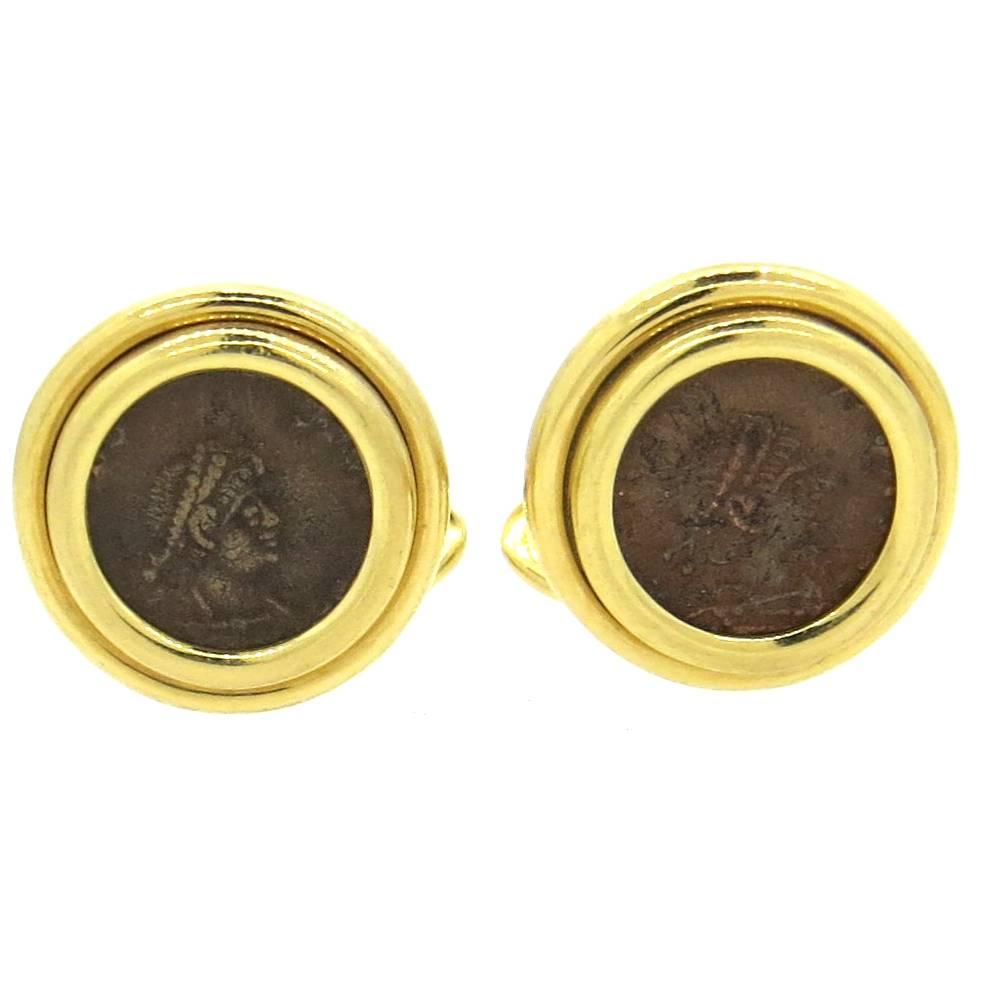 Bulgari Monete Gold Ancient Coin Cufflinks A.D. 379-395 For Sale