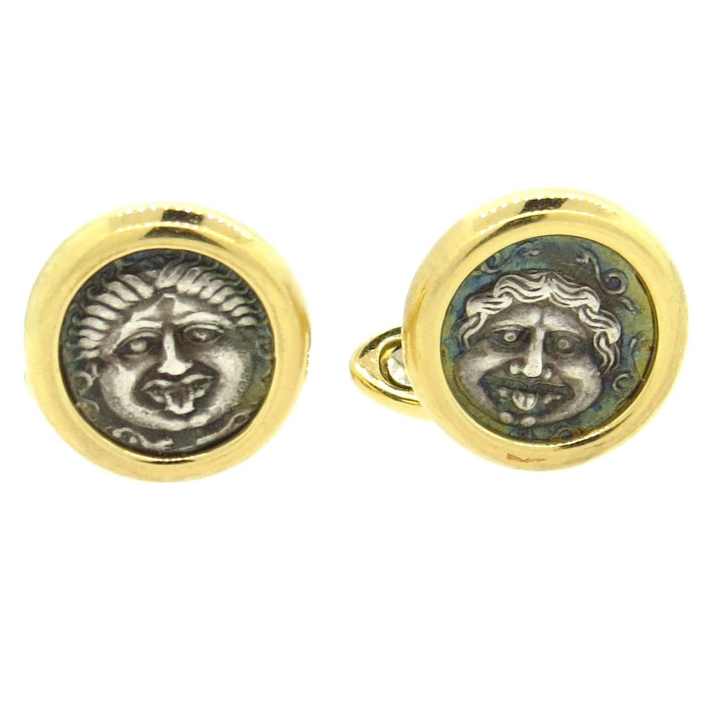 Bulgari Monete Gold Ancient Coin Cufflinks  Mysia- Parion,  4th cent. B.C.