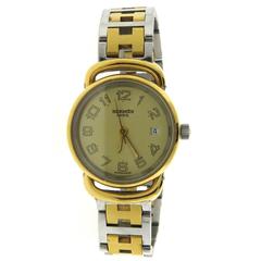 Hermes Yellow Gold Plated Stainless Steel Clipper Two Tone Wristwatch