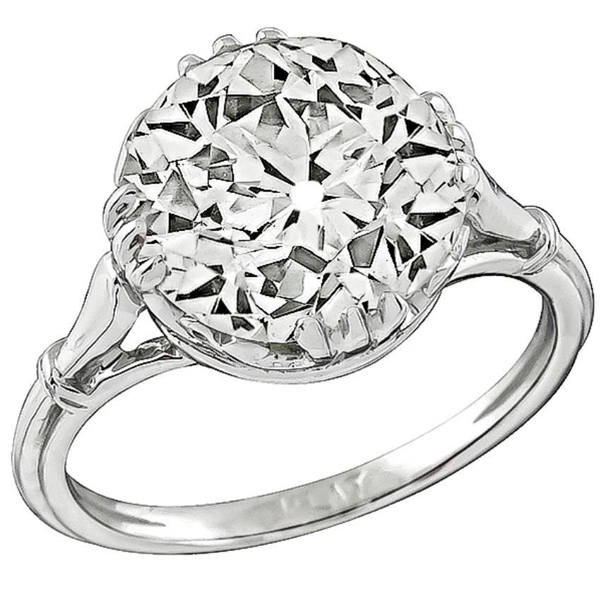 5.02 Carat Old European Cut Diamond Platinum Engagement Ring