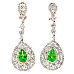 Tsavorite Garnet Diamond Gold Dangle Earrings 7