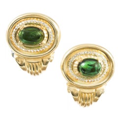 10.74 Carat Tourmaline Diamond Gold Clip Post Earrings