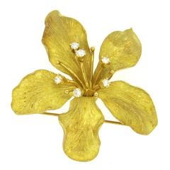 Tiffany & Co Diamond Gold Flower Brooch Pin