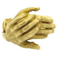 Eric de Kolb Whimsical Gold Holding Hands Ring