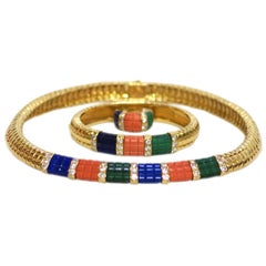 Van Cleef & Arpels Lapis Malachite Coral Gold Set
