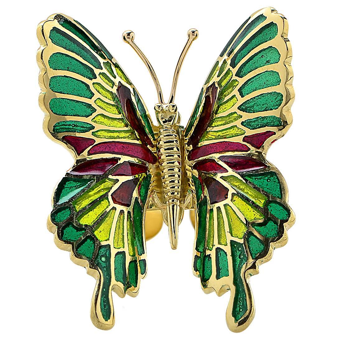 Enamel Gold Butterfly Ring at 1stDibs | enamel butterfly ring