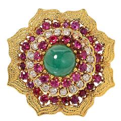 Emerald Ruby Diamond Gold Ring