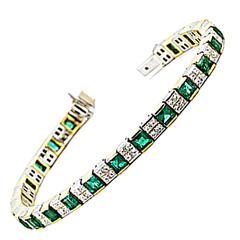 Zambian Emerald Diamond Gold Tennis Bracelet