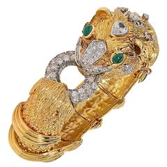 3.12 Carat Diamond Gold Lion Bangle Bracelet