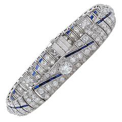 Art Deco Sapphire Diamond Platinum Bracelet