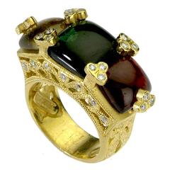 Stambolian Tourmaline Gold Diamond Ring 