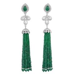 Royal Emerald Diamond Gold Tassel Earrings