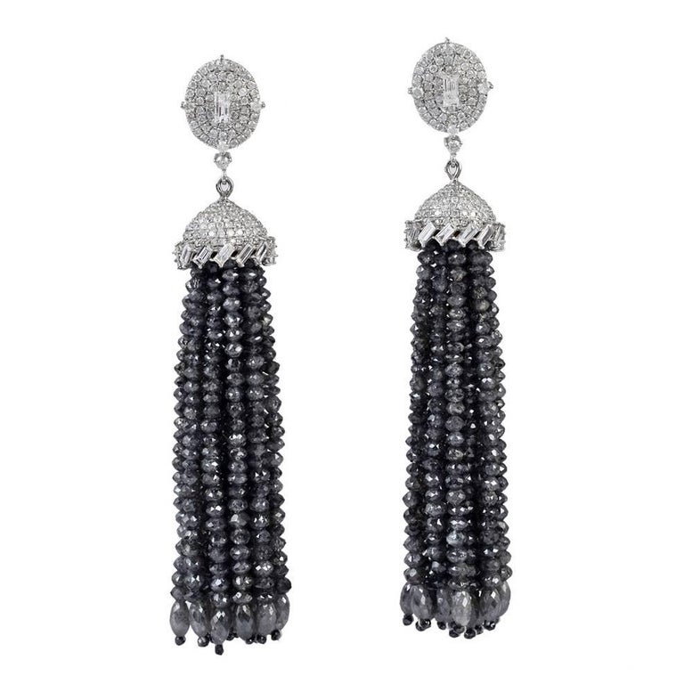Black and White Diamond Gold Tassel Earrings at 1stDibs white and
