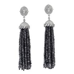 Black and White diamond Gold Tassel Earrings 11