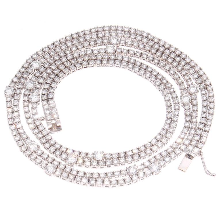 Diamond Double Strand Gold Necklace at 1stdibs