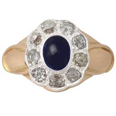 0.71Ct Sapphire & 0.81Ct Diamond, 14k Yellow Gold Cluster Ring - Antique 6