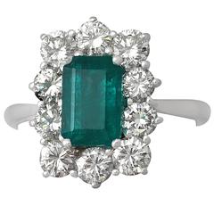 1.57Ct Emerald & 1.72Ct Diamond, 18k White Gold and Cluster Ring - Vintage 1