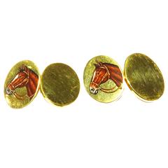 Deakin & Francis Superbly Enameled Gold Horse Head Double Sided Cufflinks 6