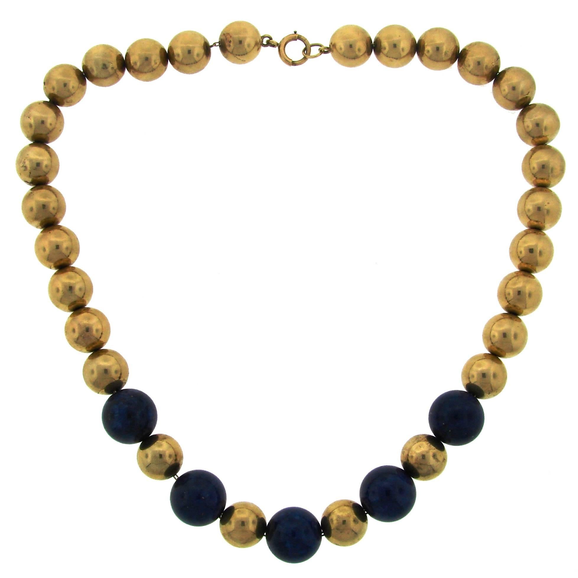 1960s Tiffany & Co. Lapis Lazuli Yellow Gold Bead Necklace