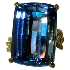 Carvin French Aquamarine Fancy Intense Yellow Diamond Gold Cluster Ring