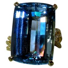 Carvin French Aquamarine Fancy Intense Yellow Diamond Gold Cluster Ring 1