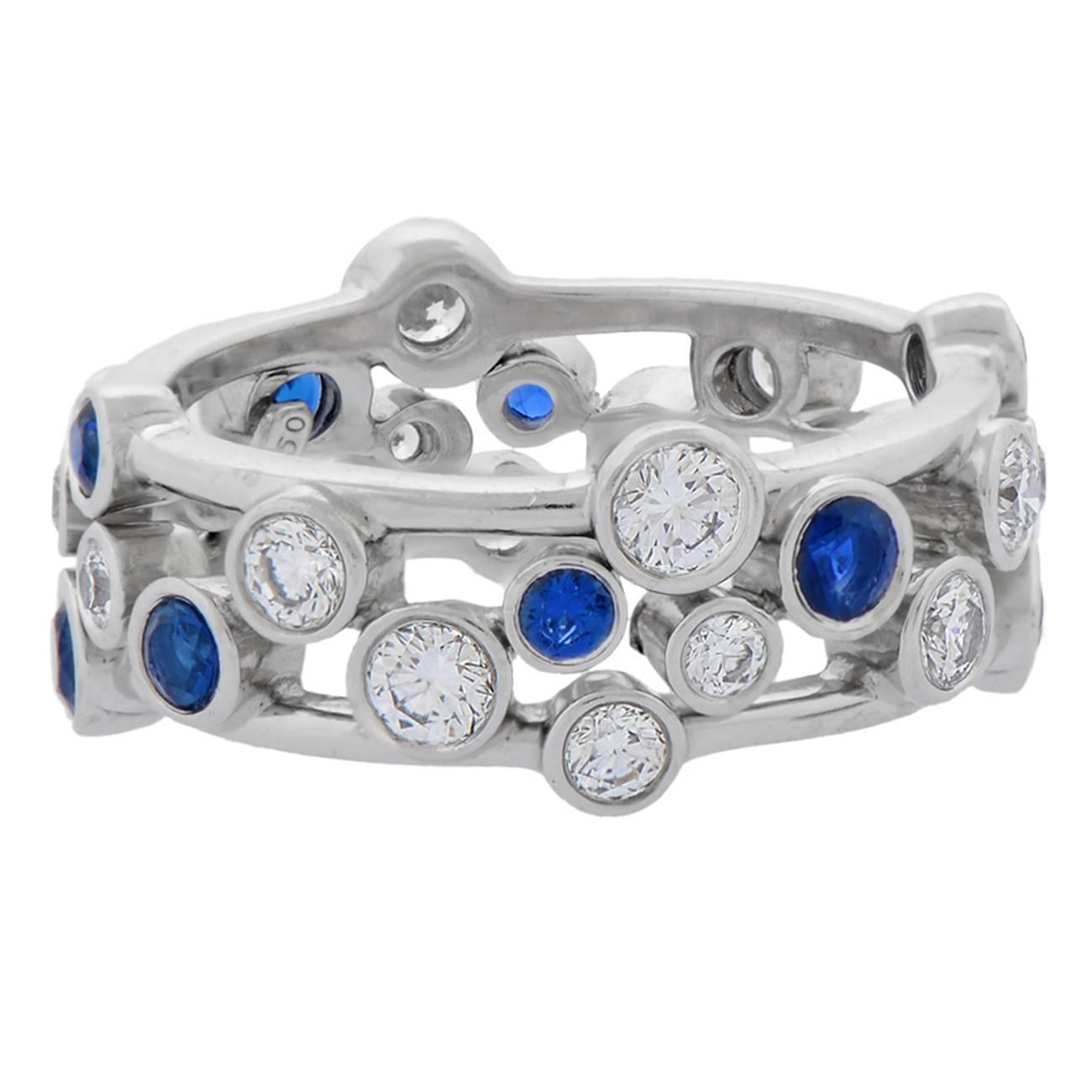 Tiffany and Co. Sapphire Diamond Platinum "Bubbles" Ring For Sale at