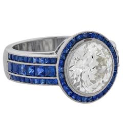Sapphire Diamond Platinum Band Cocktail Ring 8
