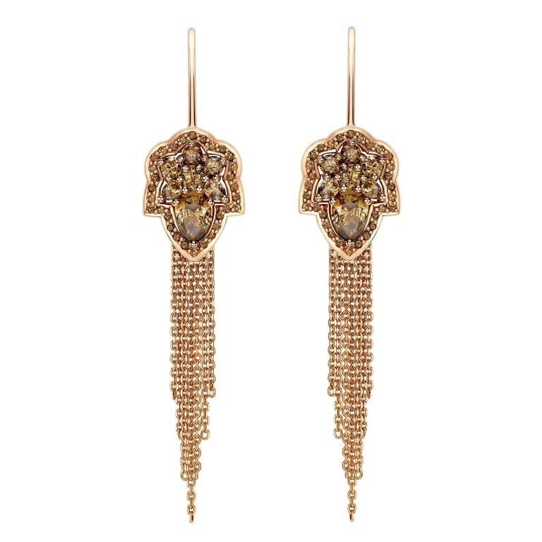 Ana De Costa Rose Gold Pear Round Cognac Diamond Drop Chain Earrings Ana De Costa Rose Gold Pear Round Cognac Diamond Drop Chain Earrings For