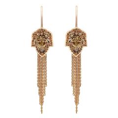 Ana De Costa Rose Gold Pear Round Cognac Diamond Drop Chain Earrings