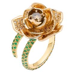 Ana De Costa Gold Tsavorite Cognac Diamond Lotus Ring 6