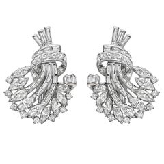 Diamond Platinum Fanned Spray Earclips