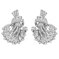 Diamond Platinum Fanned Spray Earclips 12