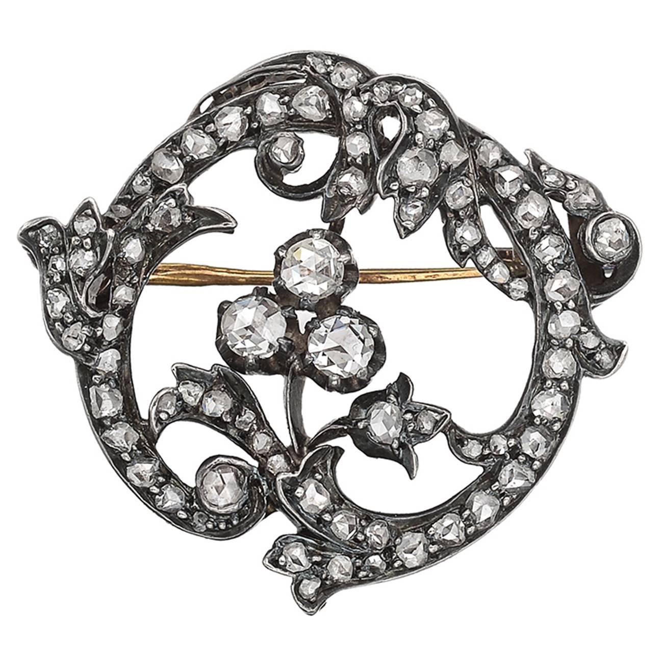 Mid-19th Century Diamond Foliate Pin