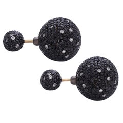 Black and White Pave Diamond Ball Earrings Made In 18k Gold & Silver