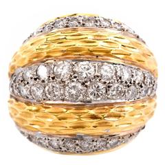 Vintage Diamond Two Color Gold bombé Dome Cocktail Ring