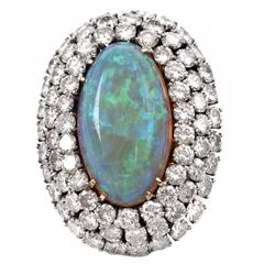 Large Opal Diamond Gold Cocktail Ring