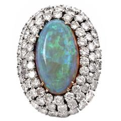 Large Opal Diamond Gold Cocktail Ring
