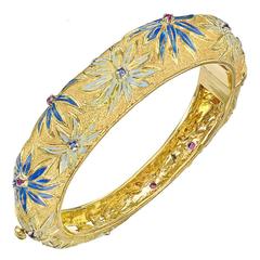Gold Multicolored Enamel Flower Bangle