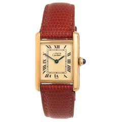 Cartier Vermeil Lady's Must de Cartier Mid Size Tank Quartz Wristwatch