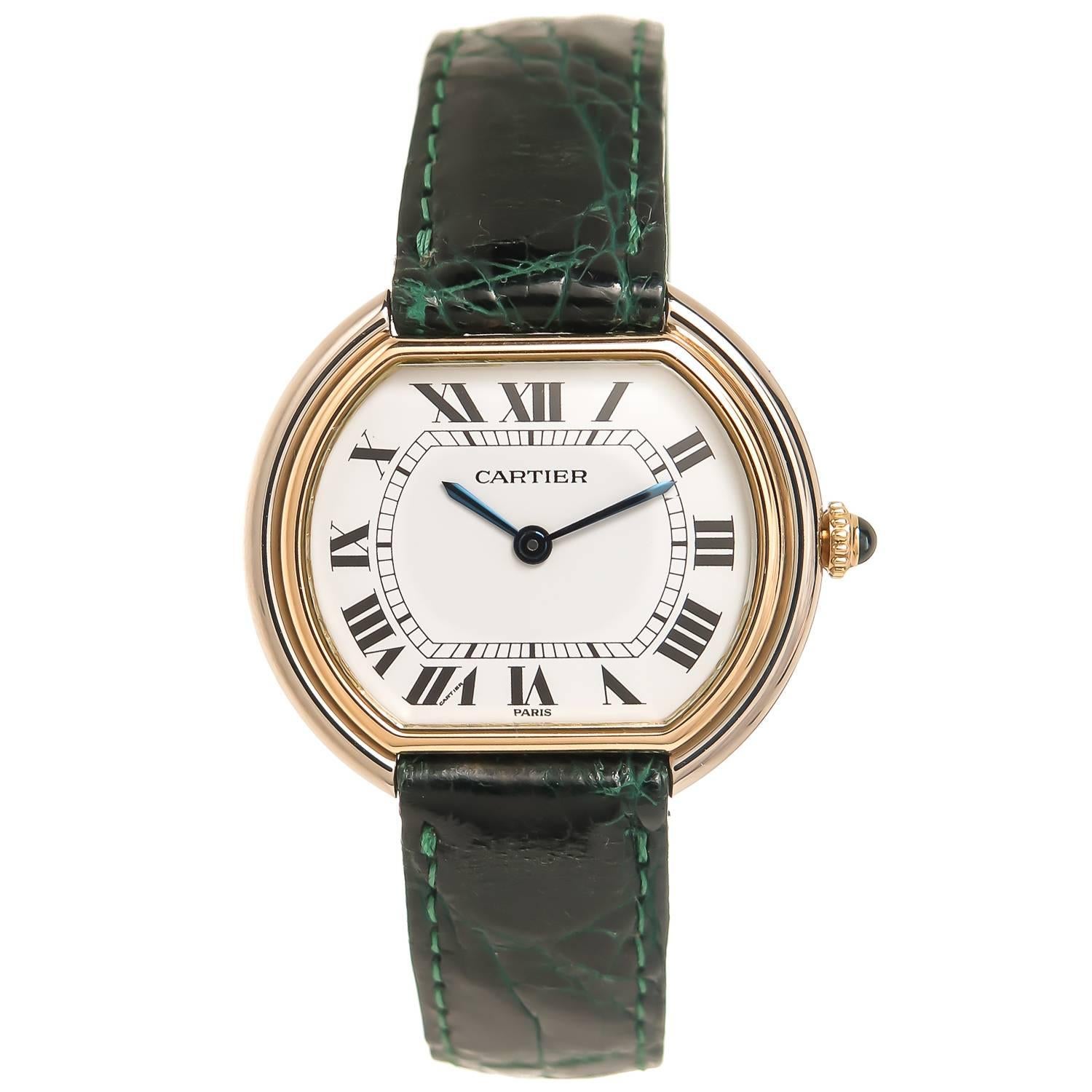 Cartier Yellow and White Gold Ellipse Wristwatch