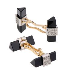 Onyx Diamond Gold Platinum Cufflinks 2