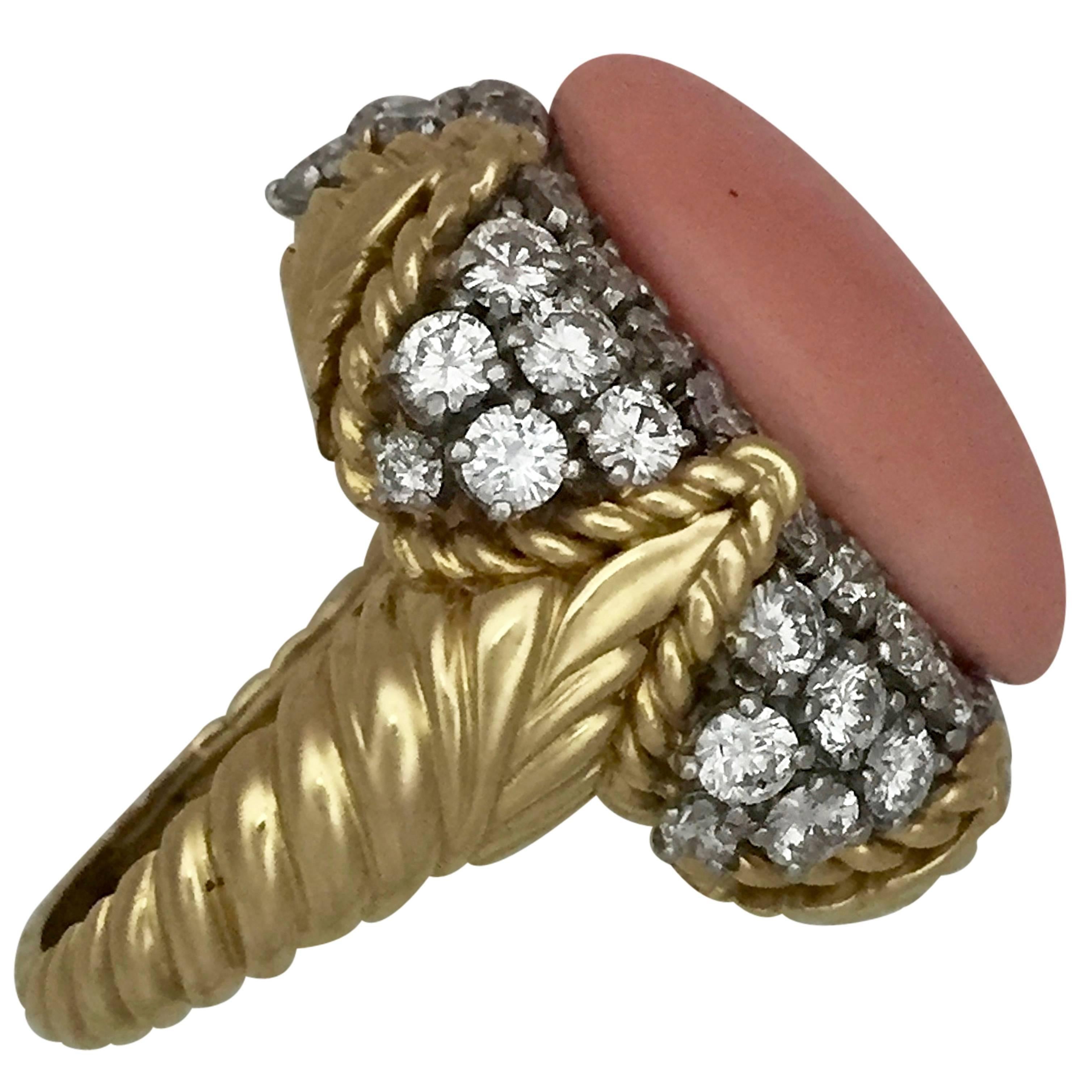 Van Cleef & Arpels Coral Diamond Gold Ring For Sale