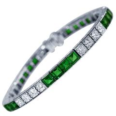 Tsavorite Garnet Diamond Platinum Straightline Bracelet