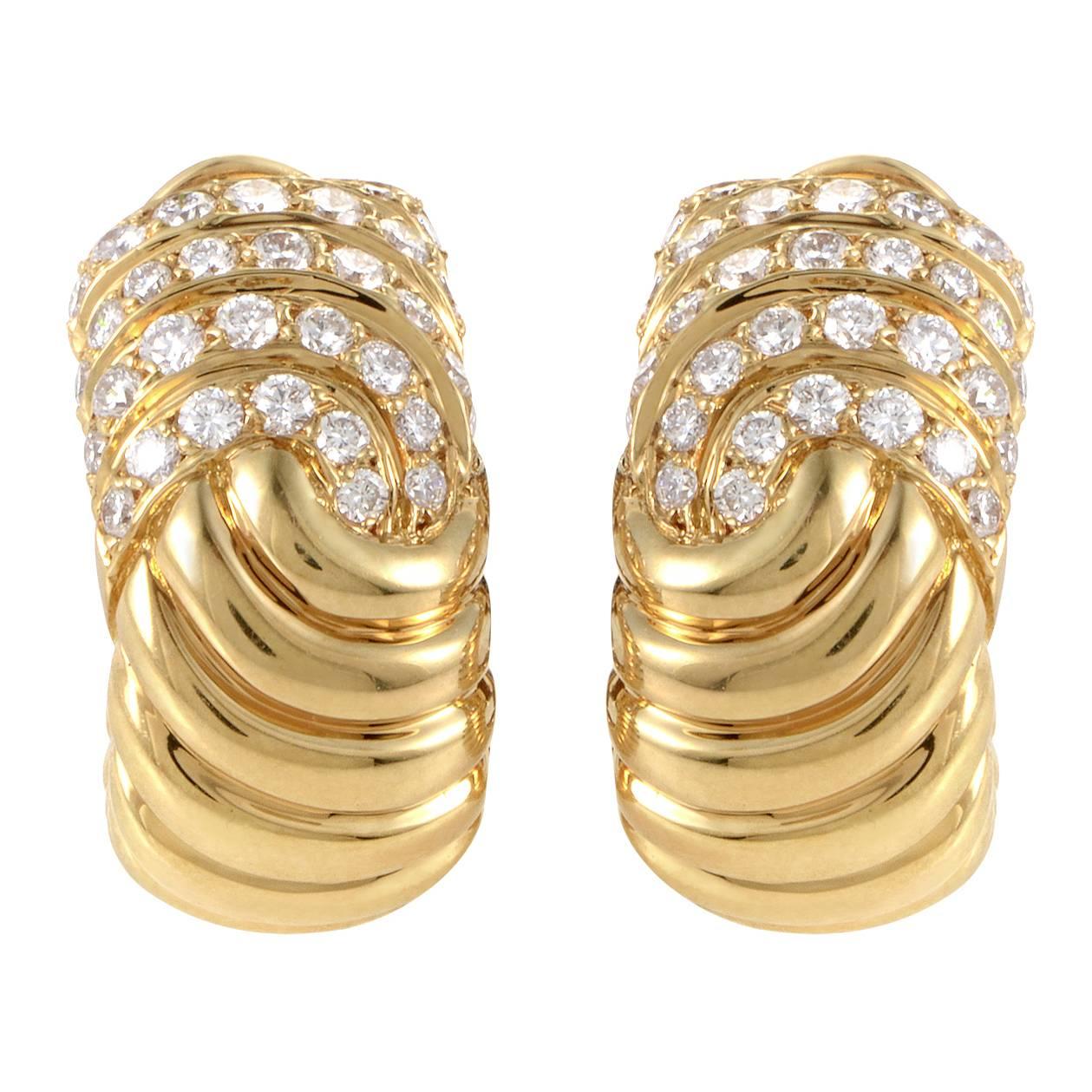 Boucheron Diamond Gold Huggie Earrings