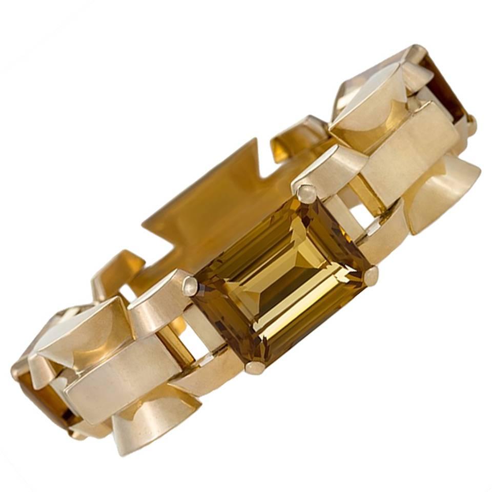 Tiffany & Co. 1940's Retro Citrine and Gold Link Bracelet