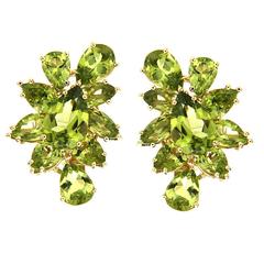 Cluster Pear Shape and Marquise Peridot Gold Earrings