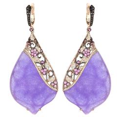 Purple Jade & Diamonds Drop Earrings