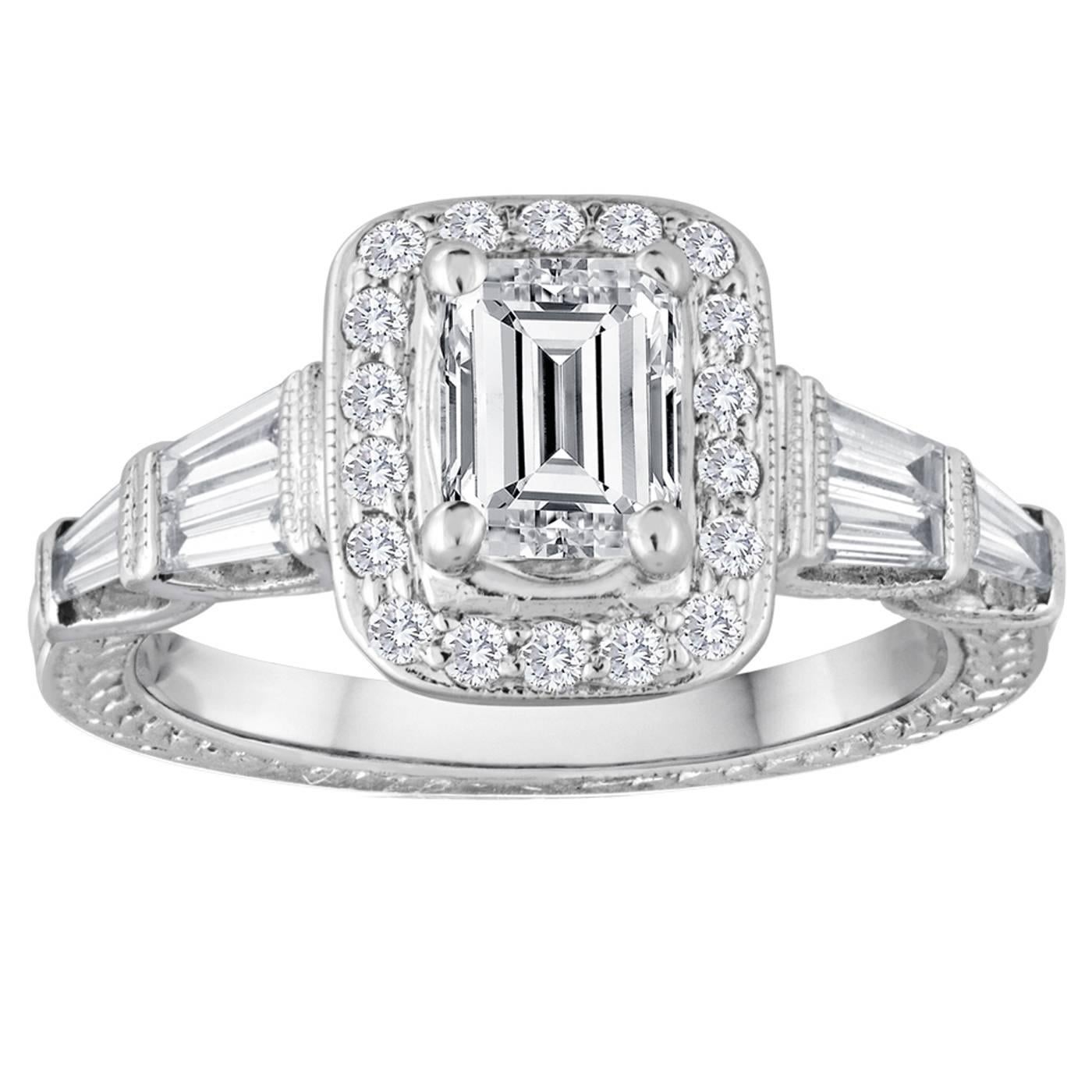GIA Certified 0.70 Carat F VS2 Emerald Cut Diamond Gold Filigree Ring