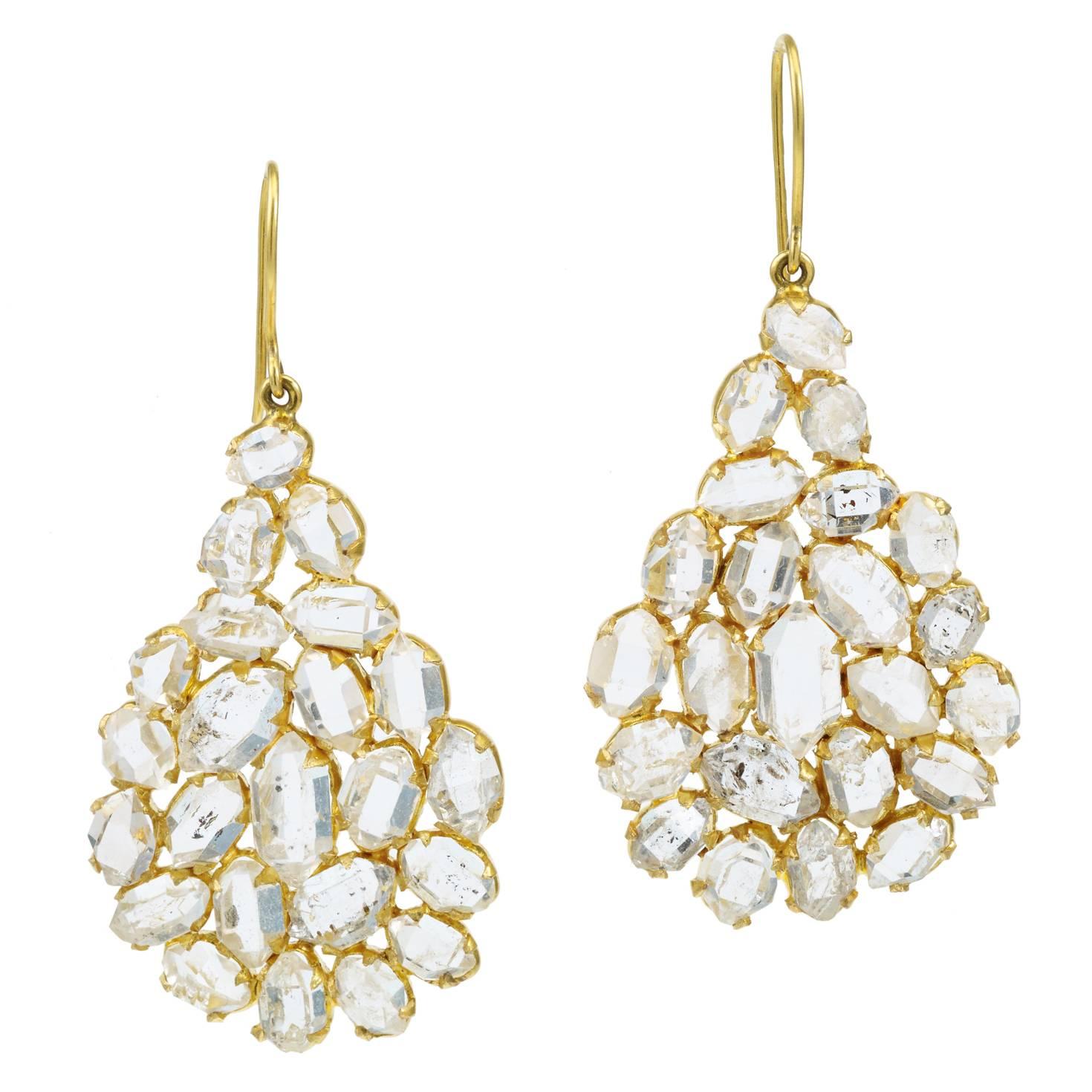 Large Herkimer Diamond Gold Invisible Earrings